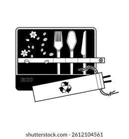 carrying reusable cutlery. sustainable lifestyle concept illustration.