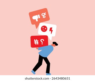 Carrying weight of online social media negative comments feedback illustration
