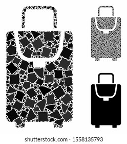 Carryon bag mosaic of bumpy items in different sizes and color tones, based on carryon bag icon. Vector rough dots are combined into mosaic. Carryon bag icons collage with dotted pattern.