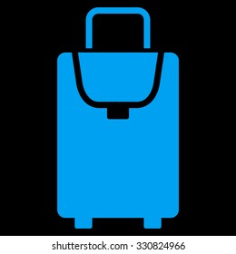 Carryon vector icon. Style is flat blue symbol, rounded angles, black background.