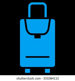 Carryon vector icon. Style is flat blue symbol, rounded angles, black background.