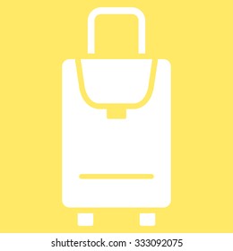Carryon vector icon. Style is flat white symbol, rounded angles, yellow background.