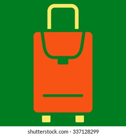 Carry-on vector icon. Style is flat bicolor orange and yellow symbol, rounded angles, green background.