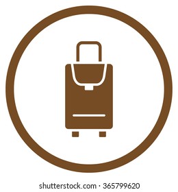 Carryon vector icon. Style is flat circled symbol, brown color, rounded angles, white background.