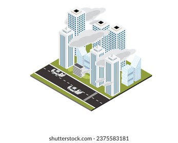 Cars air pollution. Polluted air environment at city, isometric 3d vector illustration concept for banner, website, illustration, landing page, flyer, etc