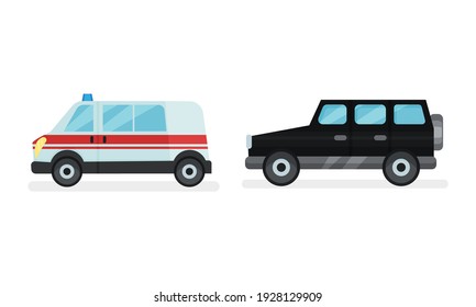 Cars or Automobile as Wheeled Motor Vehicle Used for Transportation Vector Set