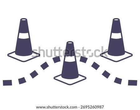 Cars avoiding obstacles. Cone-shaped obstacles. Flat illustration.