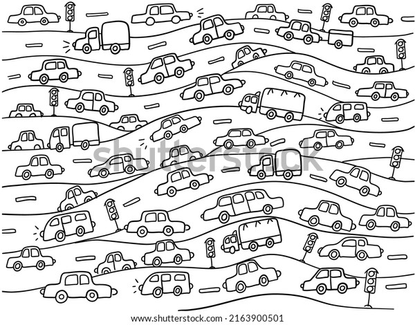 Cars background. Vector scetch outline\
cars illustration isolated on white\
background