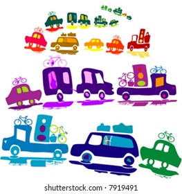 cars caravan, chain of cars on a road