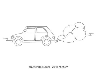 Cars cause air pollution. Air pollution concept one-line drawing