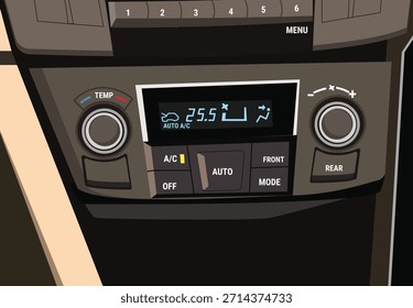 Un panel de control del climatizador del coche, mostrando un ajuste de la temperatura
