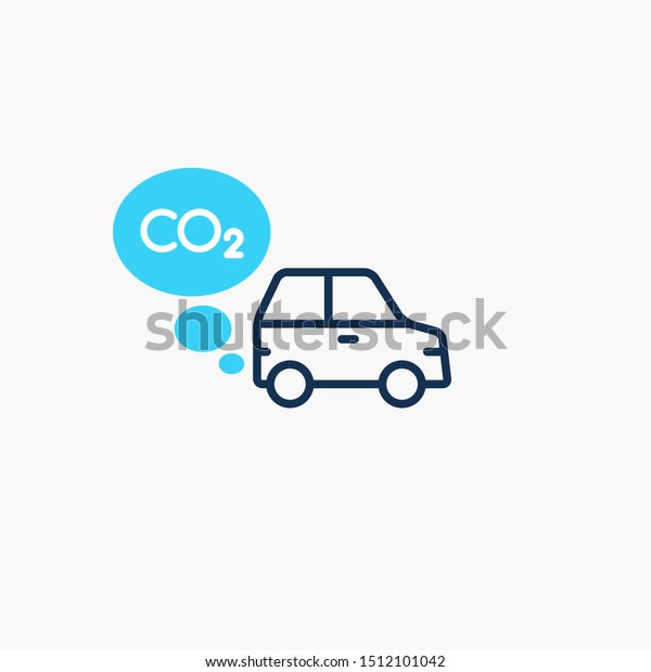 Cars co2 carbon dioxide emission symbol. Flat\
symbol isolated on light\
background.