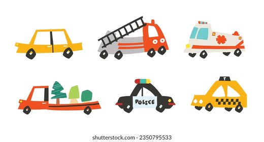 Colección de coches, dibujos animados de coches de transporte estilo niño