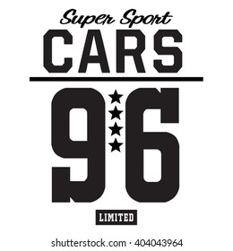 Cars college sport typography, t-shirt graphics, vectors