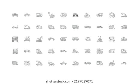 Cars concept illustration, linear icons, line signs set, vector collection