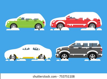 cars covered with snow set