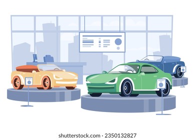 Cars Dealership Center Showroom Interior.