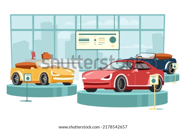Cars dealership\
center showroom interior.