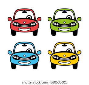 Cars in different colors. Front view.