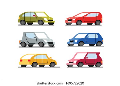 cars of different colors on a white background