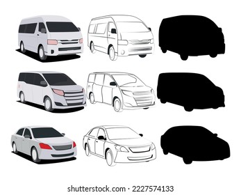 Cars of different types of illustrations set side view of the sedan, micro, mini micro