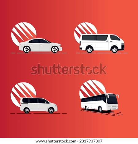 Cars of different types of illustrations set side view of the bus, sedan, micro, mini micro
