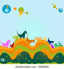 cars and dinosaurs on hills; creative design with toys