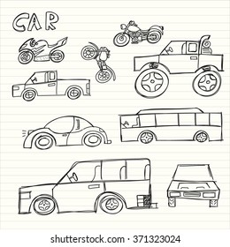 cars and doodle icons set