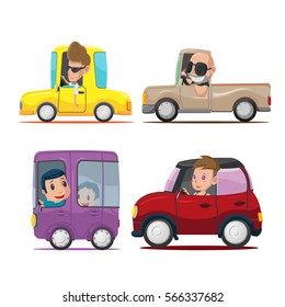 Cars Driver Cartoon Collection Set Vector