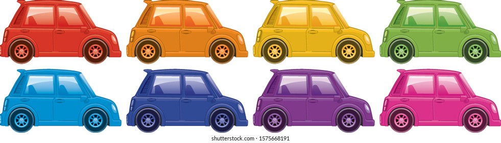 Cars in eight different colors illustration