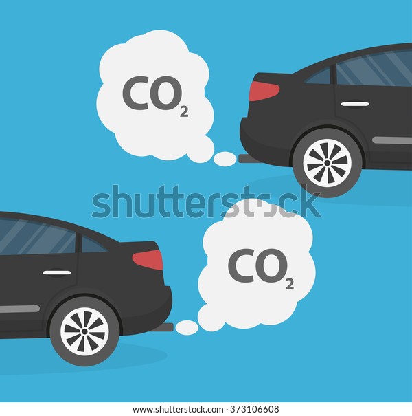Cars emitting carbon dioxide. Pollution concept.\
Flat design