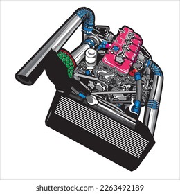 cars engine in vector art style