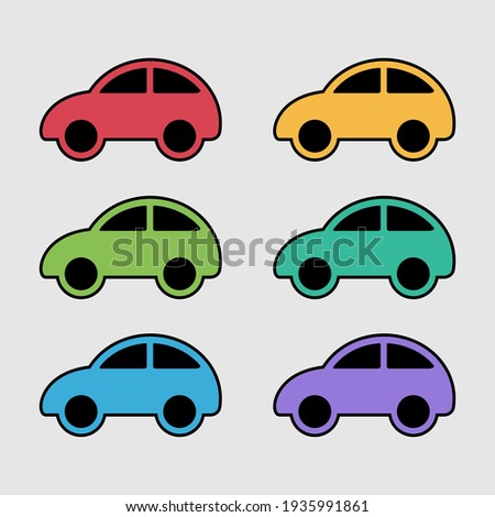 cars flat icon vector set with six different color