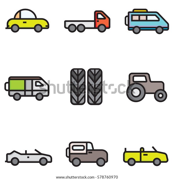 Cars flat icons set illustration design, line\
colour EPS10