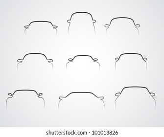 cars front silhouettes set