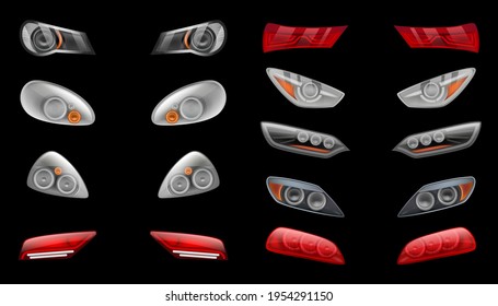 Cars headlights. Reflection glow effects for modern vehicles night lights on road decent vector realistic templates isolated