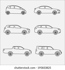 Cars icon set. Different vector car forms.