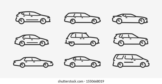 Cars icon set. Transport, transportation symbol in linear style. Vector