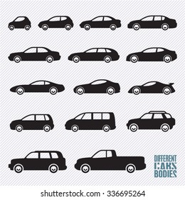 cars icons set, different car types