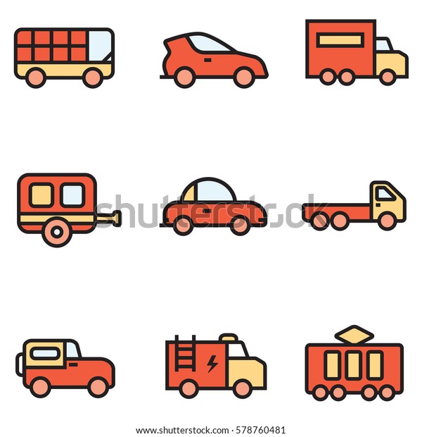 Cars\
icons set illustration design, line colour\
EPS10\
