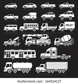 Cars icons white color set. Vector illustration.