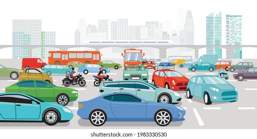 Autos an der Kreuzung im Stau in einer Großstadt