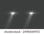 Cars light effect. White glow car headlight bright beams ray isolated on transparent background