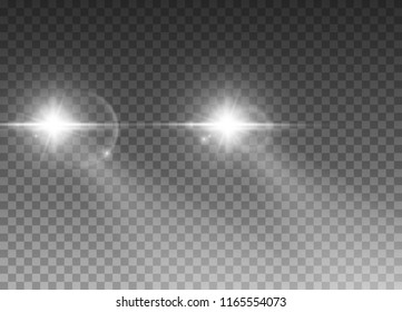 Cars Light Effect. White Glow Car Headlight Bright Beams Ray Isolated On Transparent Background.