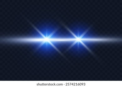 Cars light effect. White glow car headlight bright beams ray isolated on transparent background