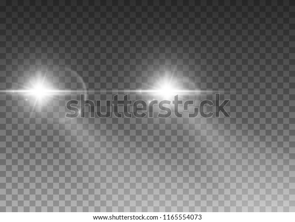 Cars light effect. White glow car\
headlight bright beams ray isolated on transparent\
background.