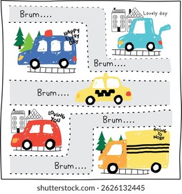 carros com mapa doodle vetor