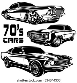 Cars muscle 70s vector set svg