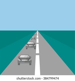 Cars on a highway. Vector illustration.