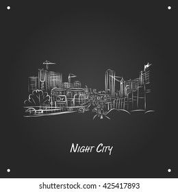 Cars on night city road, sketch for your design